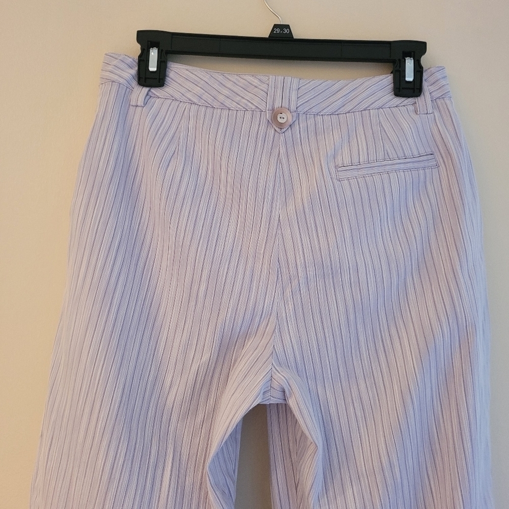 St. John Wide Leg Cropped Trousers White and Lilac Striped Pants Size 8 - Picture 10 of 12